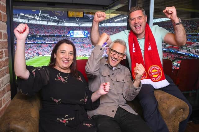 Sarah Carter and her partner Mark Slaughterwith Gary Lineker.