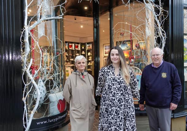 Harrogate BID Events Project Manager Jo Caswell, Rebecca Simpson from Lucy Pittaway art gallery on James Street, and Graham Saunders from the Rotary Club of Harrogate.