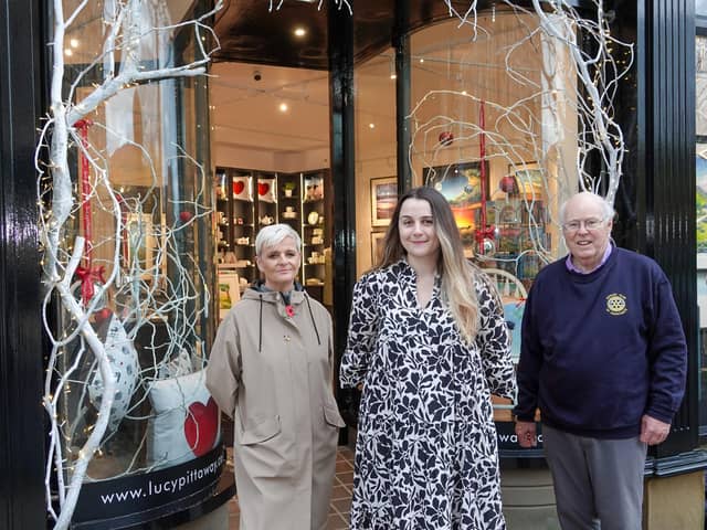 Harrogate BID Events Project Manager Jo Caswell, Rebecca Simpson from Lucy Pittaway art gallery on James Street, and Graham Saunders from the Rotary Club of Harrogate.