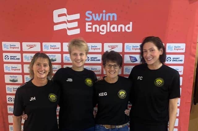 Harrogate District Swimming Club members Julie Hoyle, Jo Beardsworth, Karen Graham and Fiona Cryan broke a world record at the Swim England Senior/Masters National Championships. Pictures: Submitted