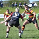 Kodie Brook on the attack during Harrogate RUFC's National Two North clash with Hull RUFC at Rudding Lane. Picture: Daniel Kerr