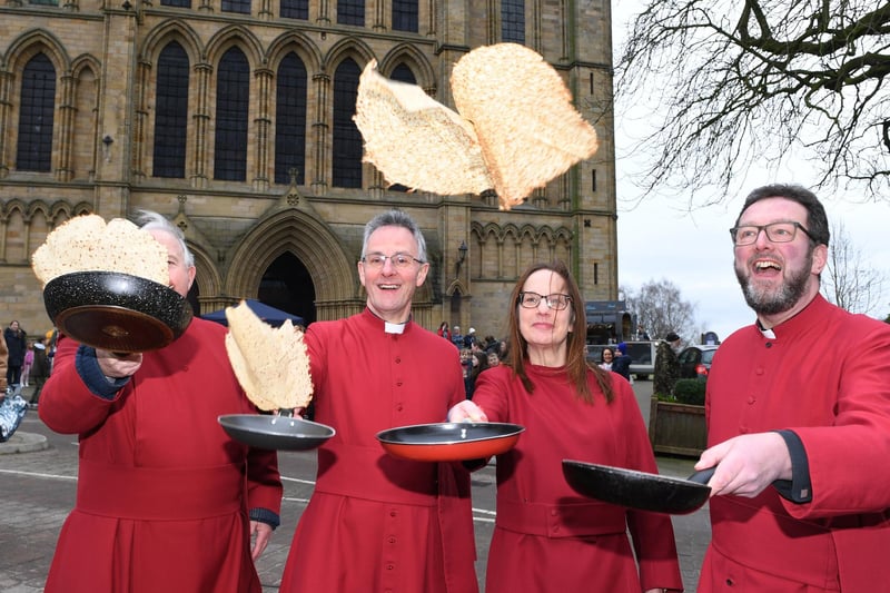 Pictured: The Favourable Clive Mansel, The Very Reverend John Dobson, Mrs Sarah Lynch and Canon Matthew Pollard, having a great time on Shrove Tuesday.