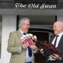 Promoting a Friends of Harrogate Hospital charity event - From left,  John Fox and David Rotson with event leaflets and a galloping horses sculpture outside the Old Swan Hotel in Harrogate. (Picture Gerard Binks)