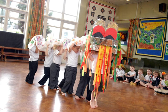 A stage performance to mark Chinese New Year at West Boldon Primary School 15 years ago.