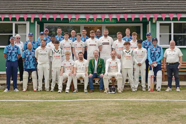 Making cricket history - The teams line-up at Follifoot Cricket Club's ground on the Rudding Estate for a special match between The Follifoot XI and Yorkshire Legends. (Picture contributed)