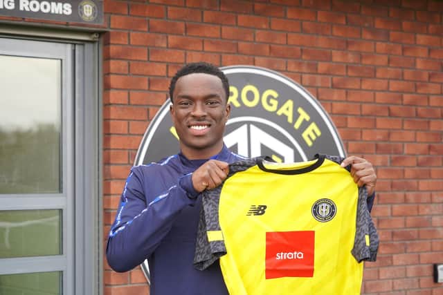 New signing Derrick Abu could make his Harrogate Town debut against Stockport County this weekend. Picture: Harrogate Town AFC