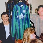 Leeds United football player Gary Speed at a fundraising event held to raise money for a specialised wheelchair. Gary Speed would visit the pub every Friday for a short period.