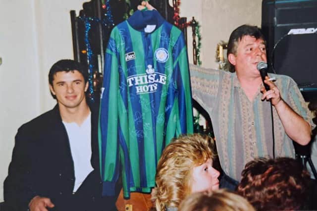 Leeds United football player Gary Speed at a fundraising event held to raise money for a specialised wheelchair. Gary Speed would visit the pub every Friday for a short period.