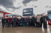 Staff at Harrogate Bus Company meet Prime Minister Rishi Sunak and Harrogate and Knaresborough MP Andrew Jones at the firm's Starbeck headquarters in front of three new electric buses. (Picture contributed)