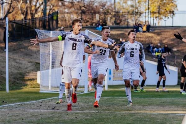 Daniel Nimick celebrates after scoring a goal for West Michigan Broncos. Pictures: Submitted