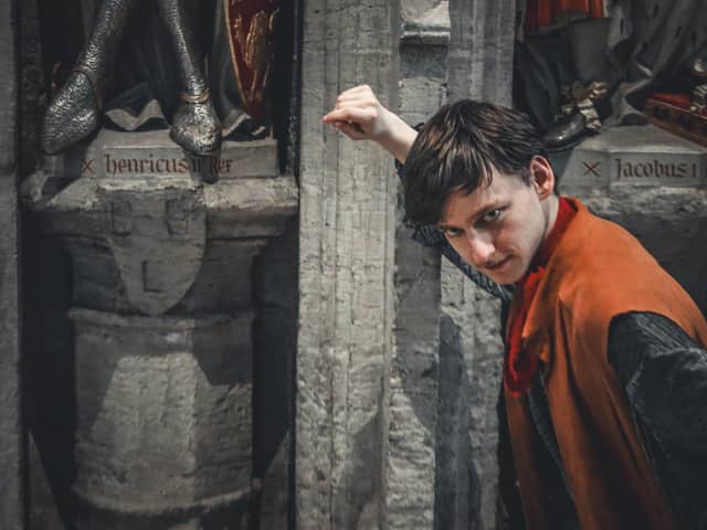 Jack Moran plays King of the Gypsies, Clopin Trouillefou, in the Harrogate Phoenix Players production of the Hunchback of Notre Dame