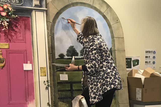 Knaresborough's Trompe L’oeils being restored after their winter storage.