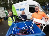 Daren Richardson from Medequip, Jenny Lowes, service improvement manager at North Yorkshire Council, and Steve Midgley from Yorwaste, recycling unwanted medical equipment at Northallerton HWRC.