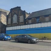 Starbeck’s former McColl’s supermarket building has been painted in the colours of the Ukraine flag