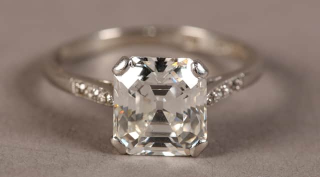 A 3.48carat emerald cut diamond ring is expected to attract bids of up to £18,000.