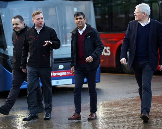 Harrogate visit - Prime Minister Rishi Sunak and Andrew Jones MP at Harrogate Bus Company’s Starbeck depot. (Picture WPA Pool/Getty Images)
