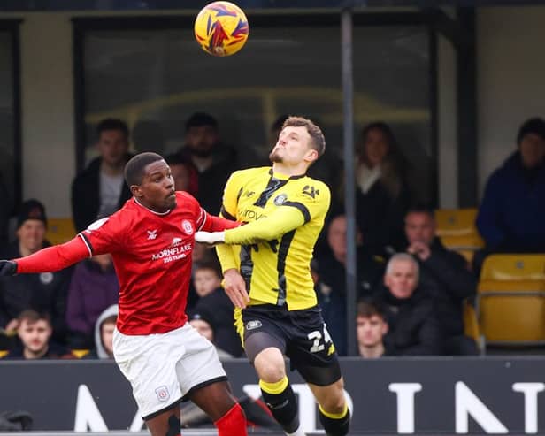 Josh March in action for Harrogate Town against Crewe Alexandra, the club he has joined ahead of the upcoming 2025/26 season. Picture: Matt Kirkham