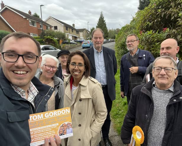 Flashback to Harrogate visit - Munira Wilson MP, Harrogate Lib Dem candidate Tom Gordon, and Liberal Democrat members out speaking to local residents during Munira's visit in October 2023. (Picture contributed)