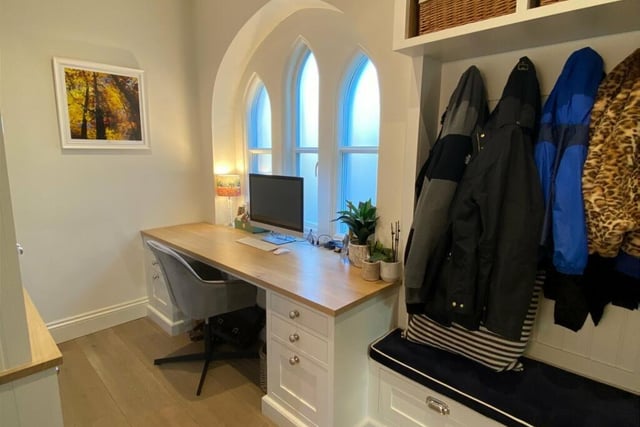 A fitted study area within an inner hallway.