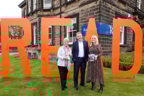 Taking part in Harrogate literary event - Former ITV Calendar news presenters Christine Talbot and Gaynor Barnes with Raworths Managing Partner Simon Morris.