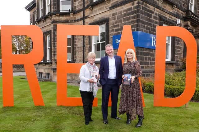 Taking part in Harrogate literary event - Former ITV Calendar news presenters Christine Talbot and Gaynor Barnes with Raworths Managing Partner Simon Morris.