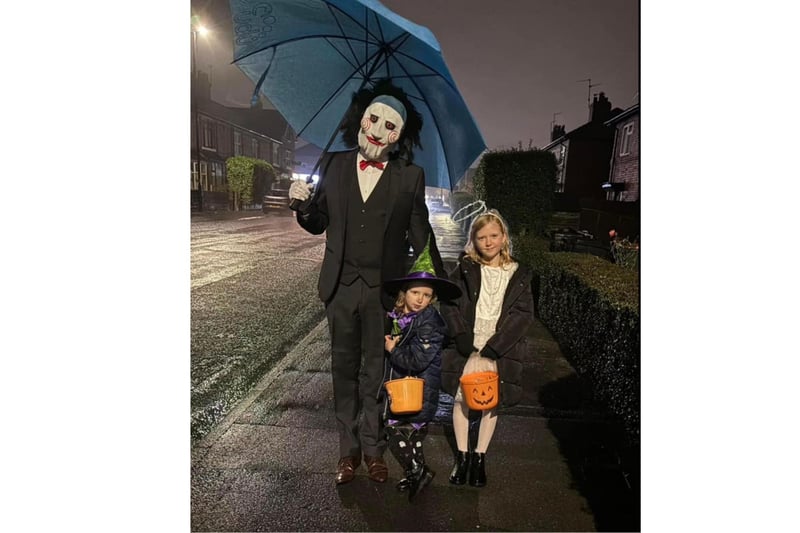 Pictured: John Curtis and two daughters, Harrogate looking exceptionally spooky.