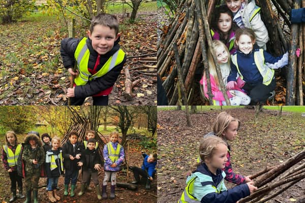 Children from Glasshouses and St Cuthbert's Primary Schools used creative thinking and problem solving skills den building at Nell Bank Outdoor Education Centre, in the Yorkshire Dales.
