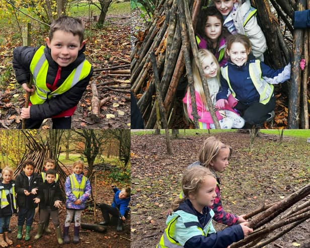Children from Glasshouses and St Cuthbert's Primary Schools used creative thinking and problem solving skills den building at Nell Bank Outdoor Education Centre, in the Yorkshire Dales.