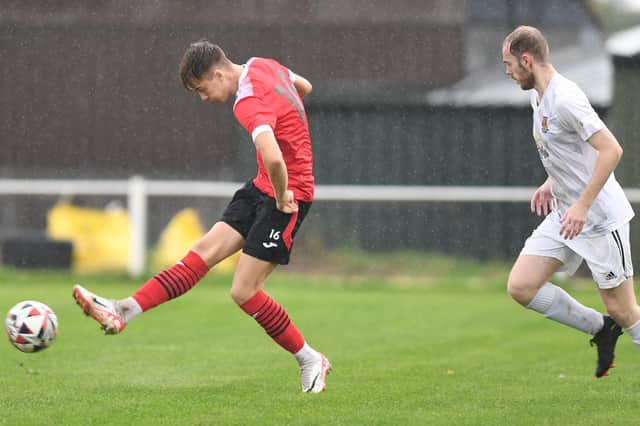 Ewan Gregson was on target for Knaresborough Town during their FA Vase defeat at Seaham Red Star. Pictures: Gerard Binks