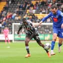 Levi Sutton on the attack during Harrogate Town's 3-0 League Two loss on the road at Notts County. Pictures: Jez Tighe/ProSportsImages