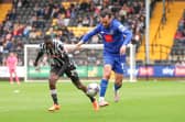 Levi Sutton on the attack during Harrogate Town's 3-0 League Two loss on the road at Notts County. Pictures: Jez Tighe/ProSportsImages