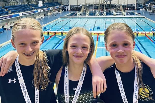 Amelia Wright, Lily Stansfield and Lois Child impressed for Harrogate District Swimming Club at the Yorkshire Short Course Championships. Pictures: Submitted