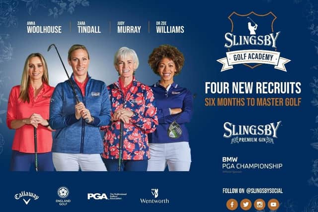 Slingsby Golf Academy winner – Judy Murray with the other celebrity cadets in the battle for a spot in the BMW Pro-Am celebrity play off at Wentworth.