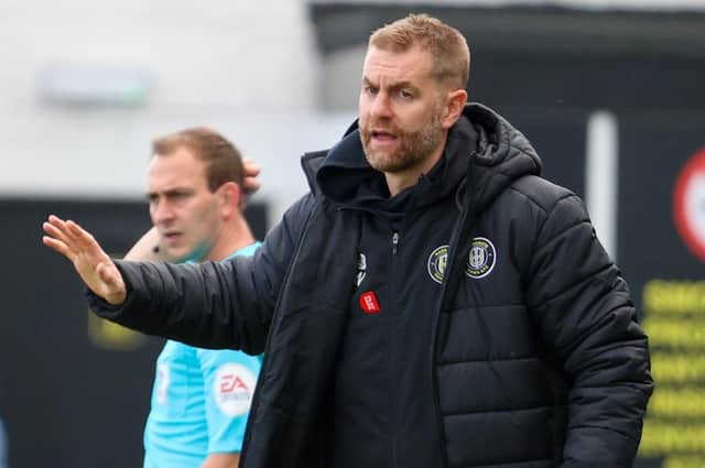 Harrogate Town manager Simon Weaver watches on from the sidelines during Saturday's 2-1 League Two loss to Bradford City. Pictures: Matt Kirkham