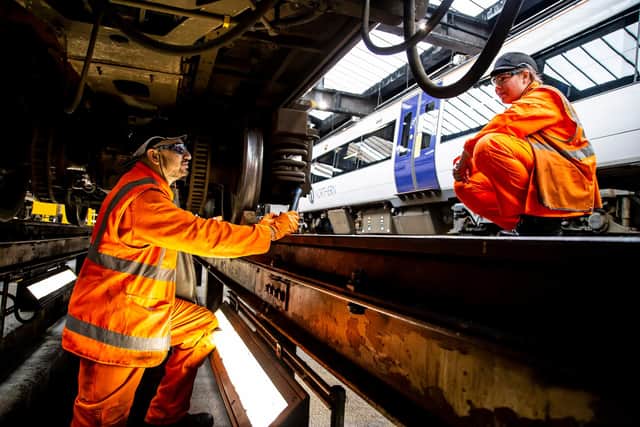 "Battle ready" three months ahead of schedule - A Northern Rail Engineering Team in action to prevent leaves on the line. (Picture contributed)