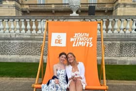 Pupils Niamh Armstrong and Daisy Austin from Harrogate’s Ashville College at Buckingham Palace after winning their Duke of Edinburgh awards. (PIcture contributed)