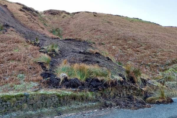 The council expects the A59 at Kex Gill between Harrogate and Skipton to be closed for a "few weeks" after a landslip which has been caused by heavy rain