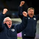 Stevenage manager Steve Evans celebrates his side's FA Cup third-round win over Aston Villa at Villa Park. Picture: Clive Mason/Getty Images.