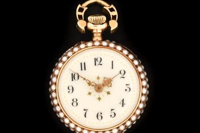 A Lady’s 18 Carat Gold, Diamond and Split Pearl Set Fob Watch, circa 1910, sold for £1,600