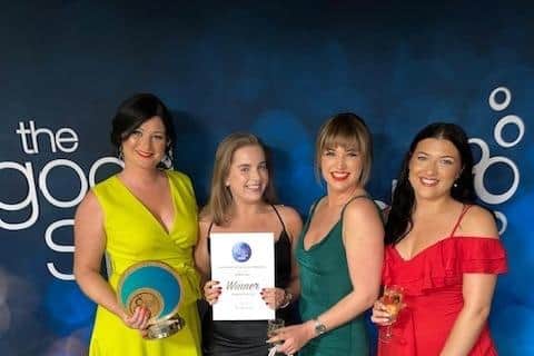 Harrogate success - Sarah Johnson, Rudding Park Head of Spa, collecting the award with members of her team; Lorraine Kennedy, Emma Sorby and Megan Ainsworth.