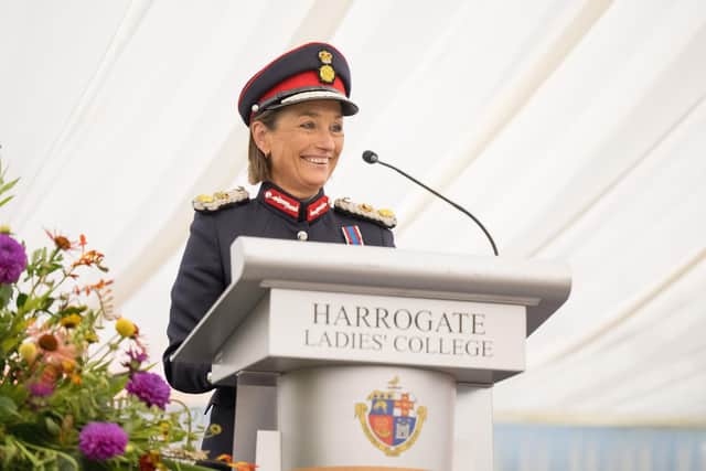 Inspirational - Lord Lieutenant of North Yorkshire, Mrs Johana Ropner addressing the audience at Harrogate Ladies’ College 2023 Speech Day. (Picture Harrogate Ladies College)