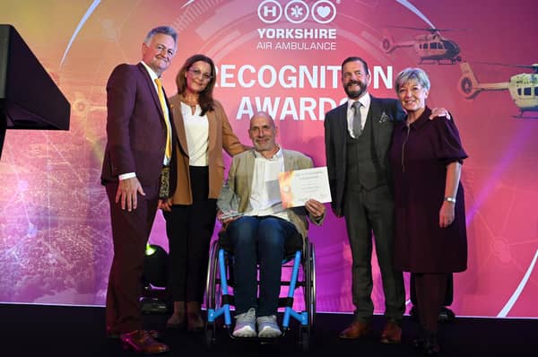 The Holberry family receive the Patient Fundraising Ambassador Award at the Yorkshire Air Ambulance Recognition Awards 2024. Photo by Roger Moody/SD Photos