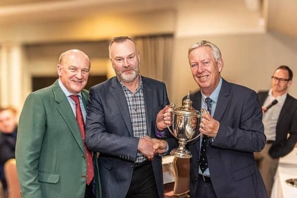 Oakdale GC captain Paul Dutton, left, the club's Golfer of the Year Mark Hudson, centre, and Howard Clark. Picture: Submitted