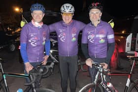 James Badger (middle) will be riding a vintage tandem bike 500km from Harrogate to London, arriving just in time to take part in the London Marathon to raise money for Blood Cancer UK