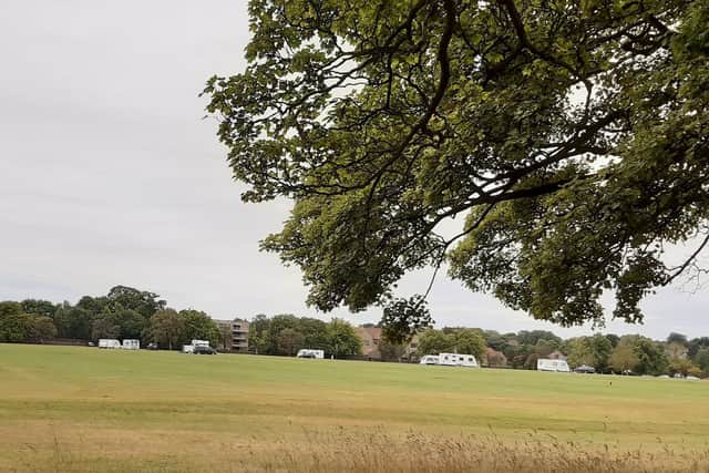 Eviction proceedings - The travellers camp on the Stray in Harrogate today.