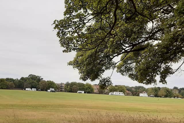 Eviction proceedings - The travellers camp on the Stray in Harrogate today.