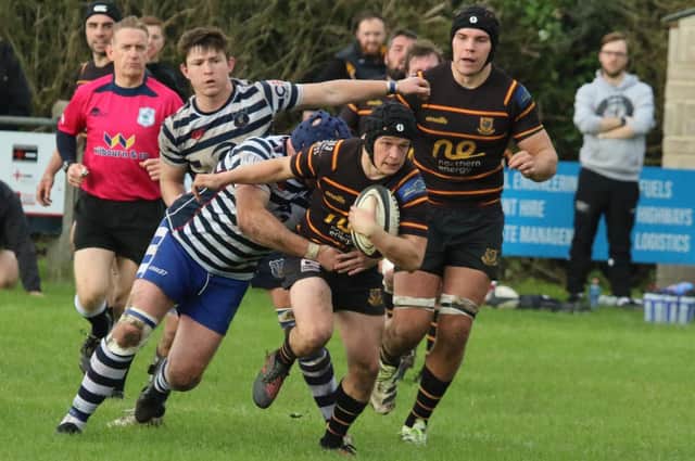 Will Clough on the charge during Harrogate Pythons RUFC's Yorkshire One loss at Pocklington. Picture: Submitted
