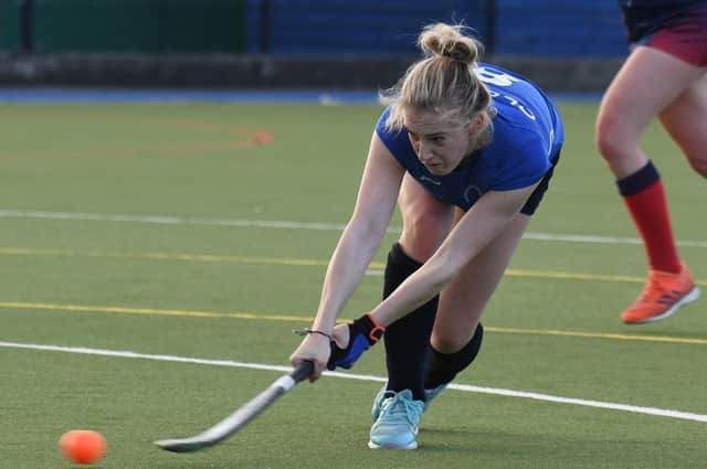 Holly Oldham hit a hat-trick as Harrogate Hockey Club Ladies 1s put Liverpool Sefton to the sword on the opening day of the 2022/23 season. Picture: Gerard Binks