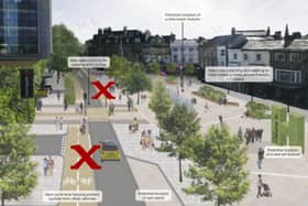 Picture of failure number 1 - The £11.2m Gateway project changes no longer happening on Station Parade in Harrogate as marked with a "X" by Harrogate District Cycling Action. (Picture contributed)