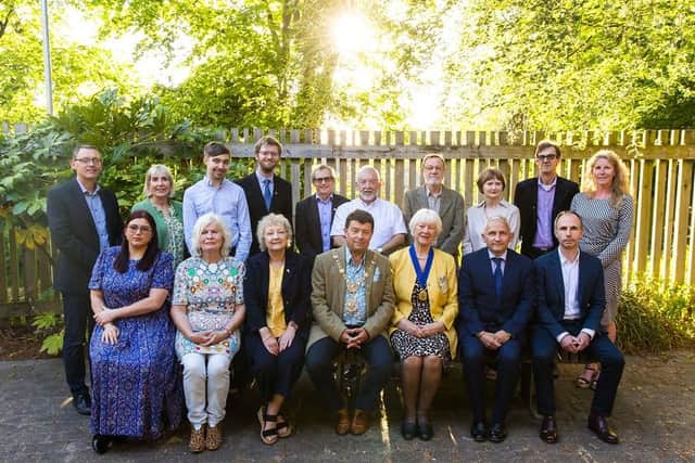 The elected members of new Harrogate Town Council, including the first town mayor, Coun Chris Aldred. (Picture contributed)